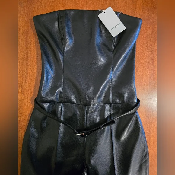 NEW Amanda Uprichard Black Uptown Amoret Faux Leather Jumpsuit | Sz XS - Picture 9 of 14